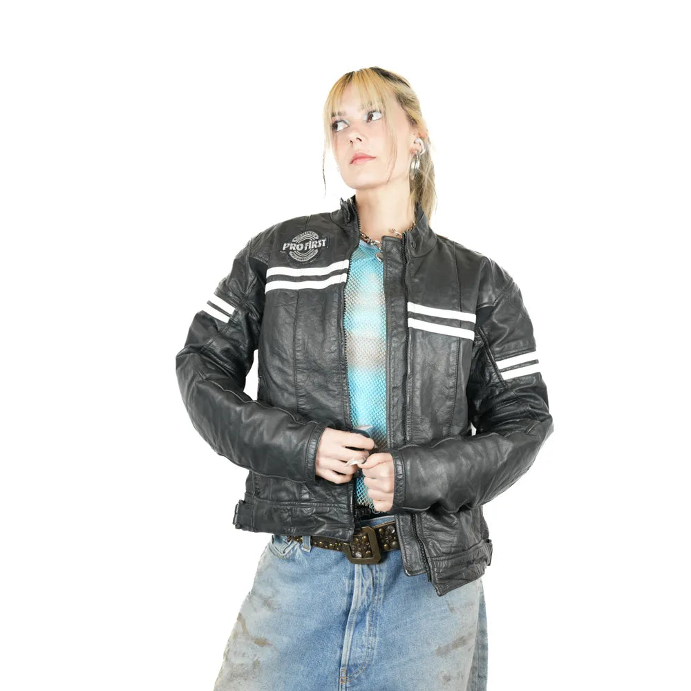 1990s Leather "Pro First" Black Racing Jacket