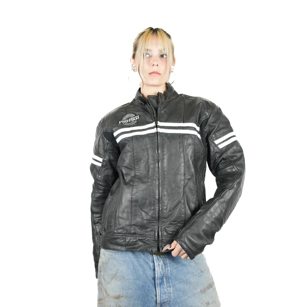 1990s Leather "Pro First" Black Racing Jacket