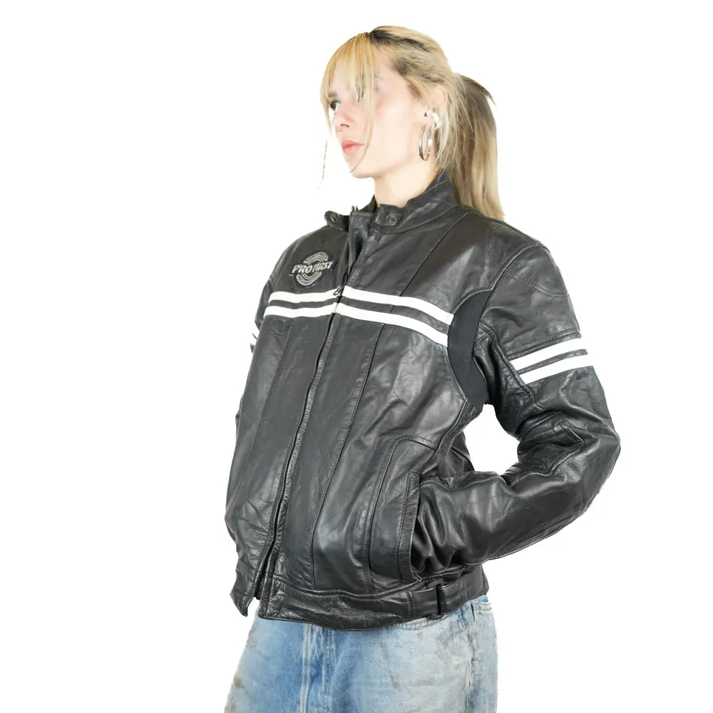 1990s Leather "Pro First" Black Racing Jacket