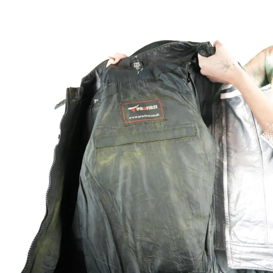 1990s Leather "Pro First" Black Racing Jacket