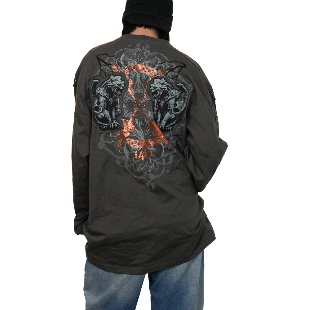 Bronze Studded Mr. Dagger Graphic Dark Grey Sweater
