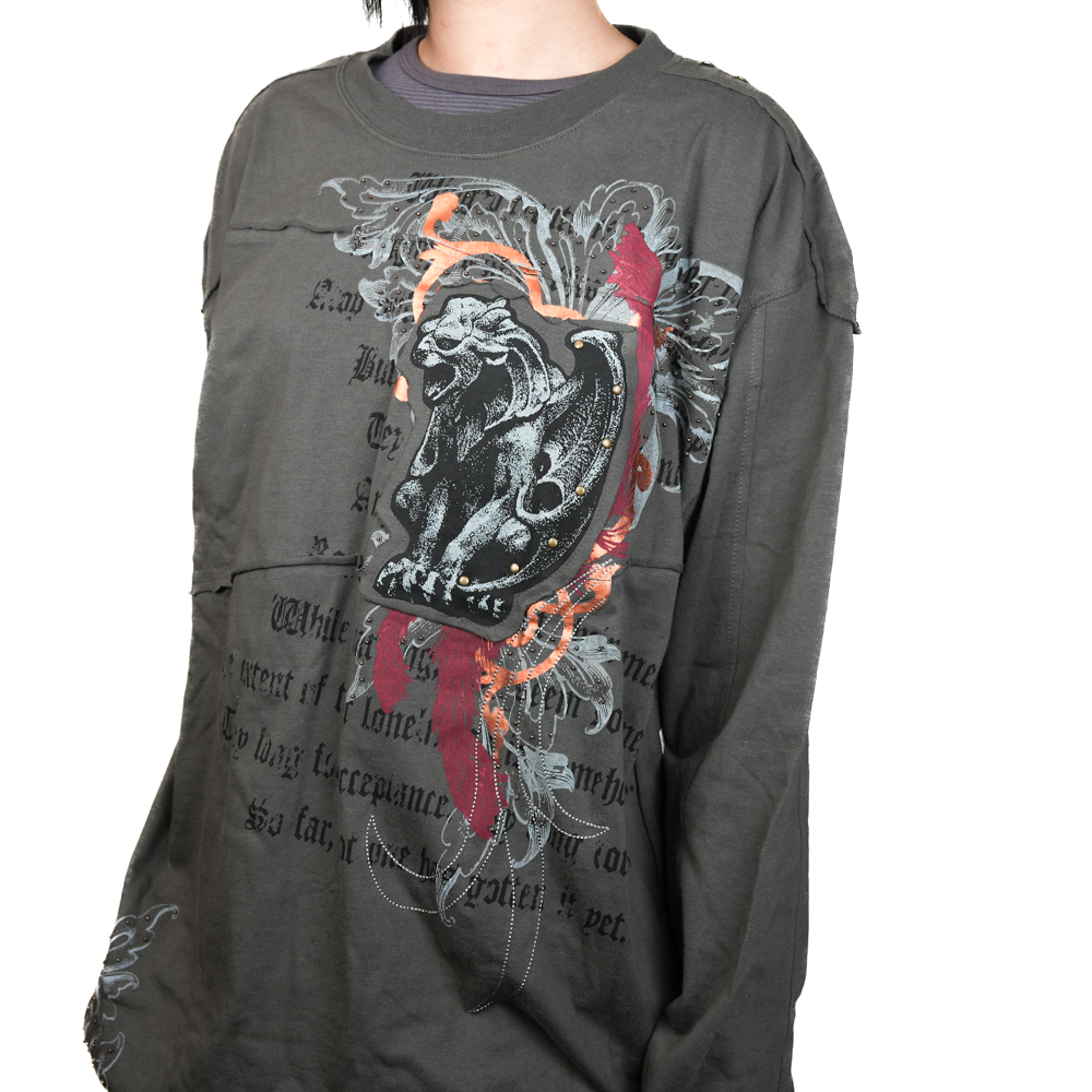 Bronze Studded Mr. Dagger Graphic Dark Grey Sweater