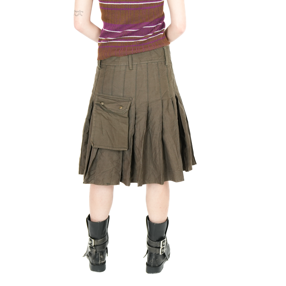 1990s Modern Kilts Pleated Brown Corduroy Midi Skirt