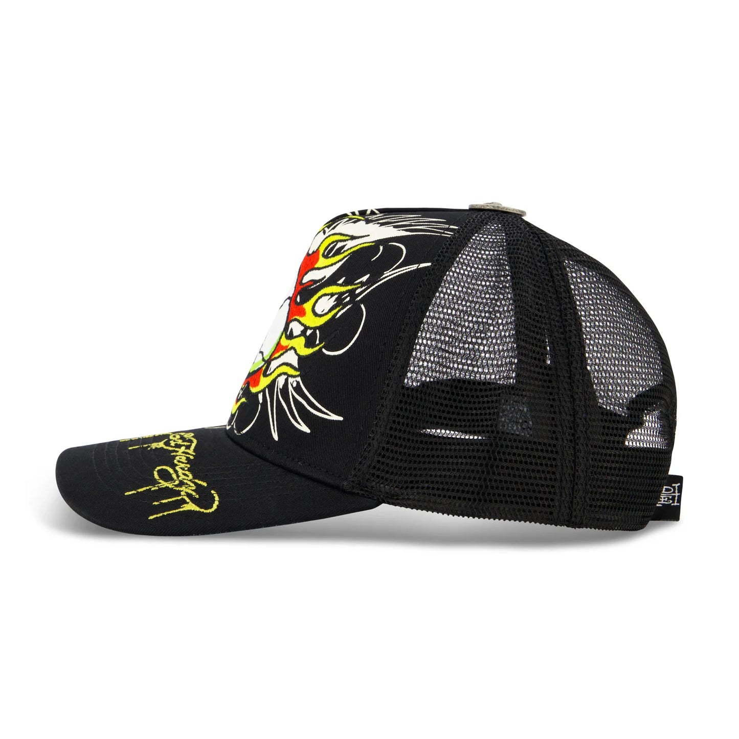 Ed Hardy Embroidered Fire Skull Trucker Hat