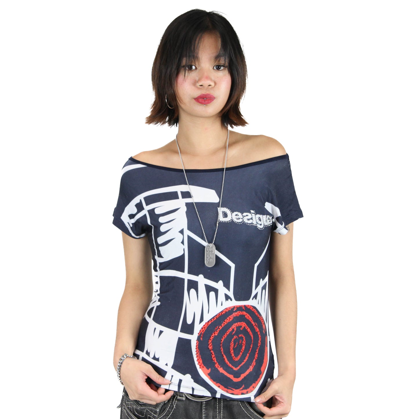 Desigual Off-Shoulder Graphic Rose Top
