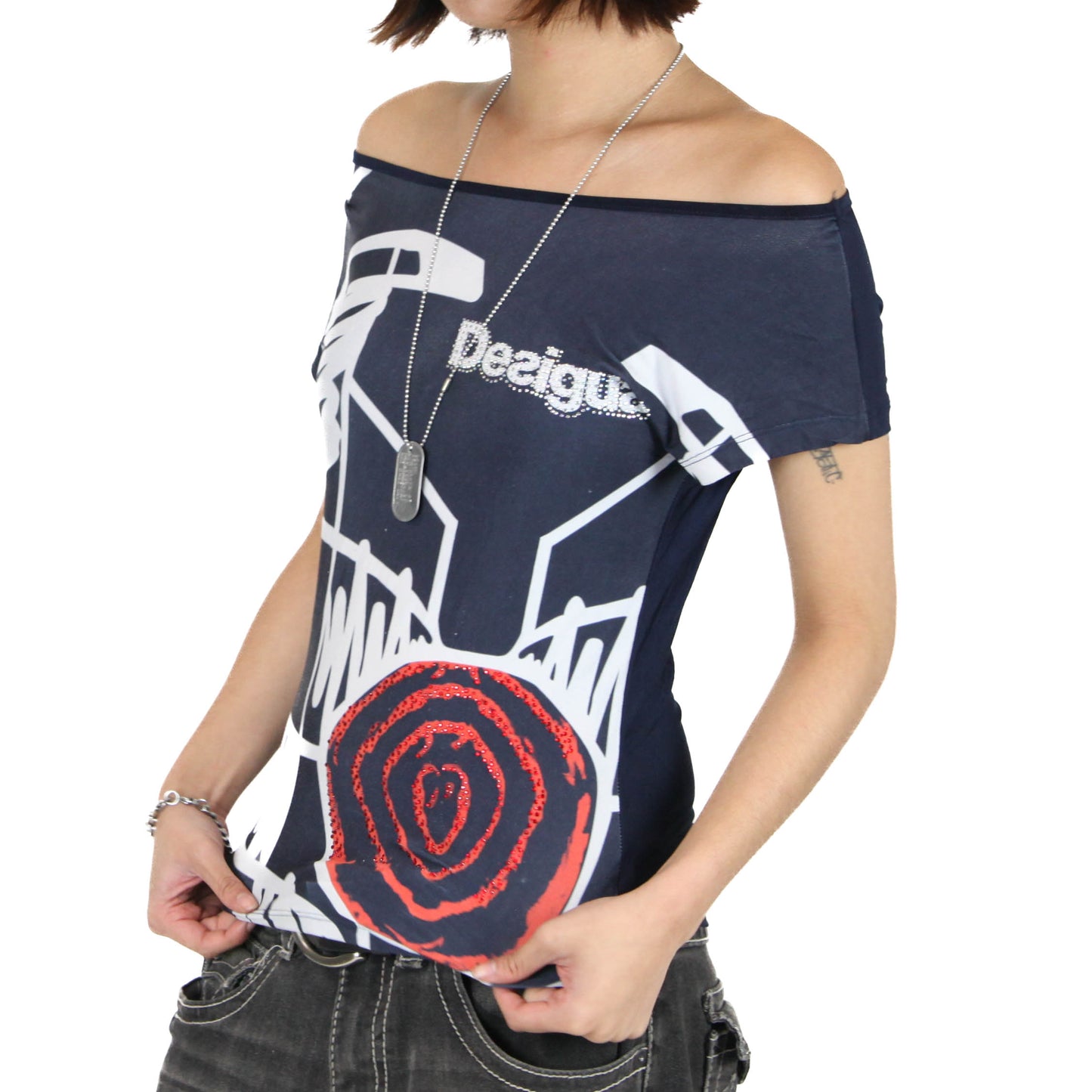 Desigual Off-Shoulder Graphic Rose Top