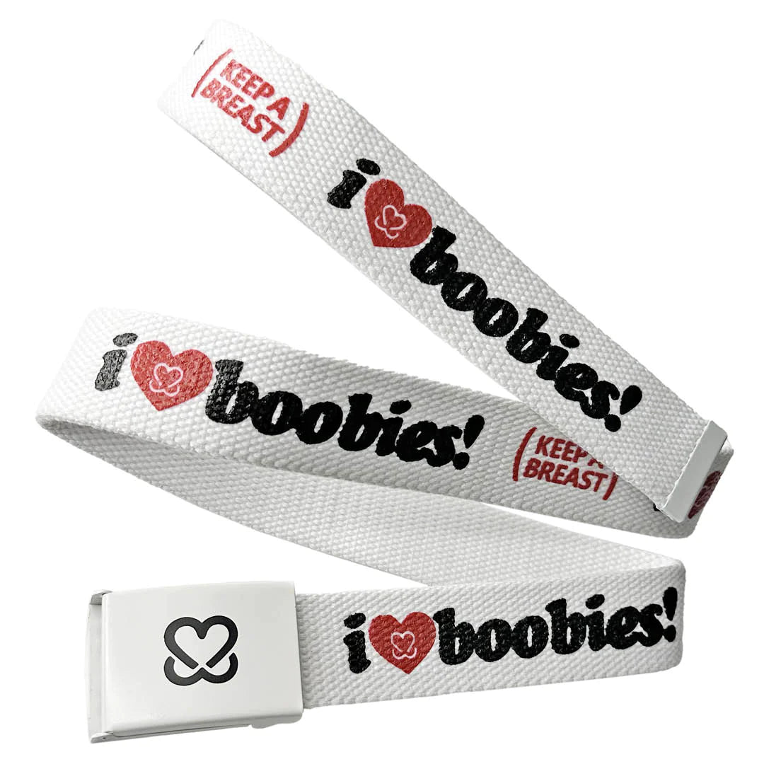 I LOVE BOOBIES BELT White