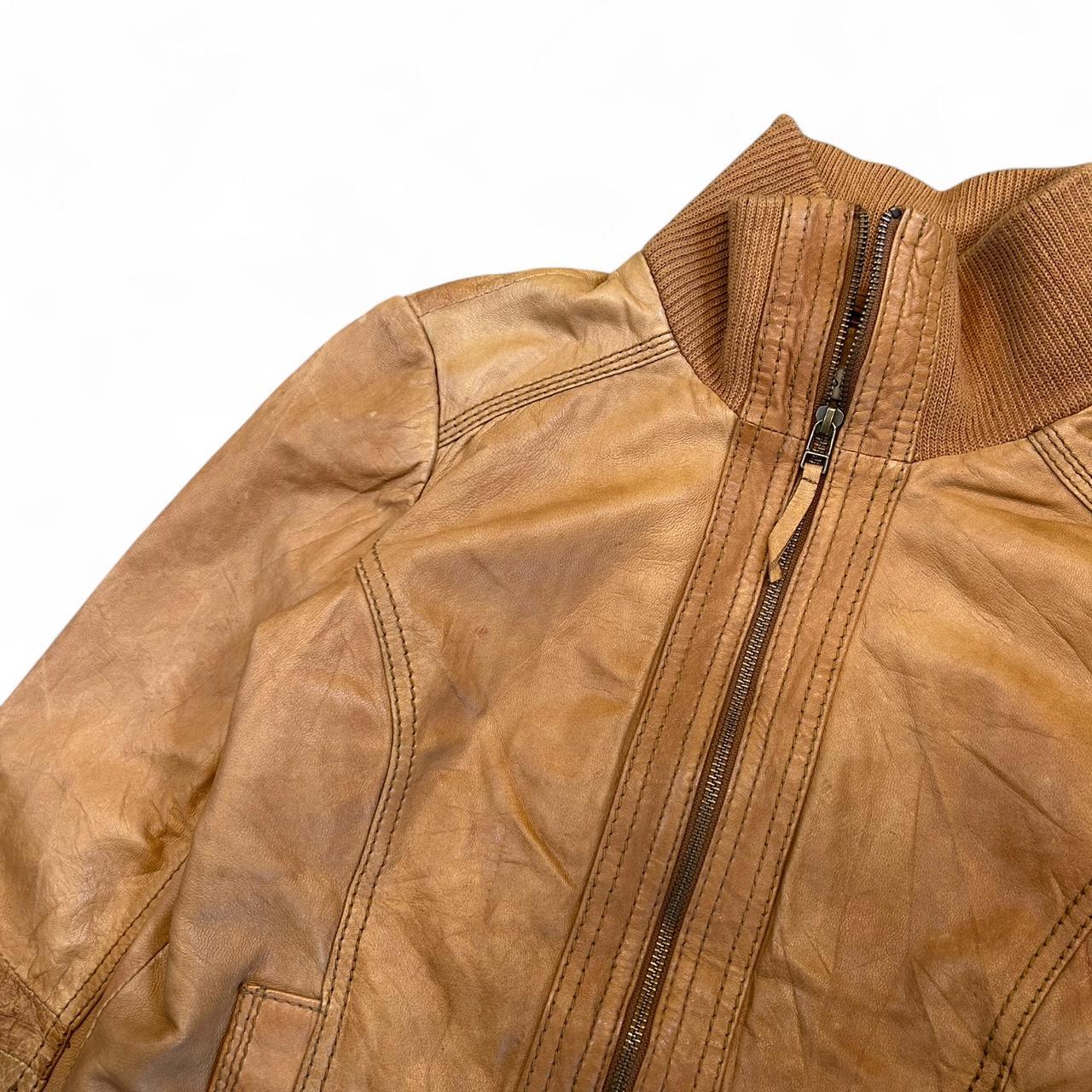 Brown Moto Leather Jacket Full Zip Y2K