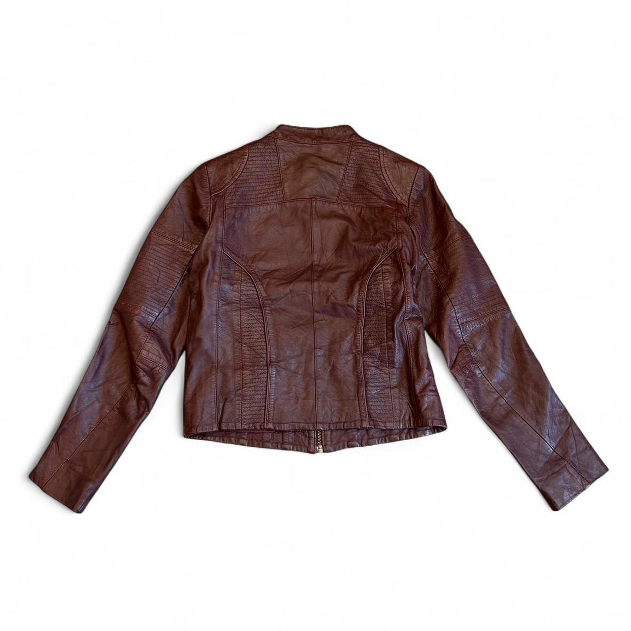 Vintage NafNaf Fitted Burgundy Moto Leather Jacket Y2K