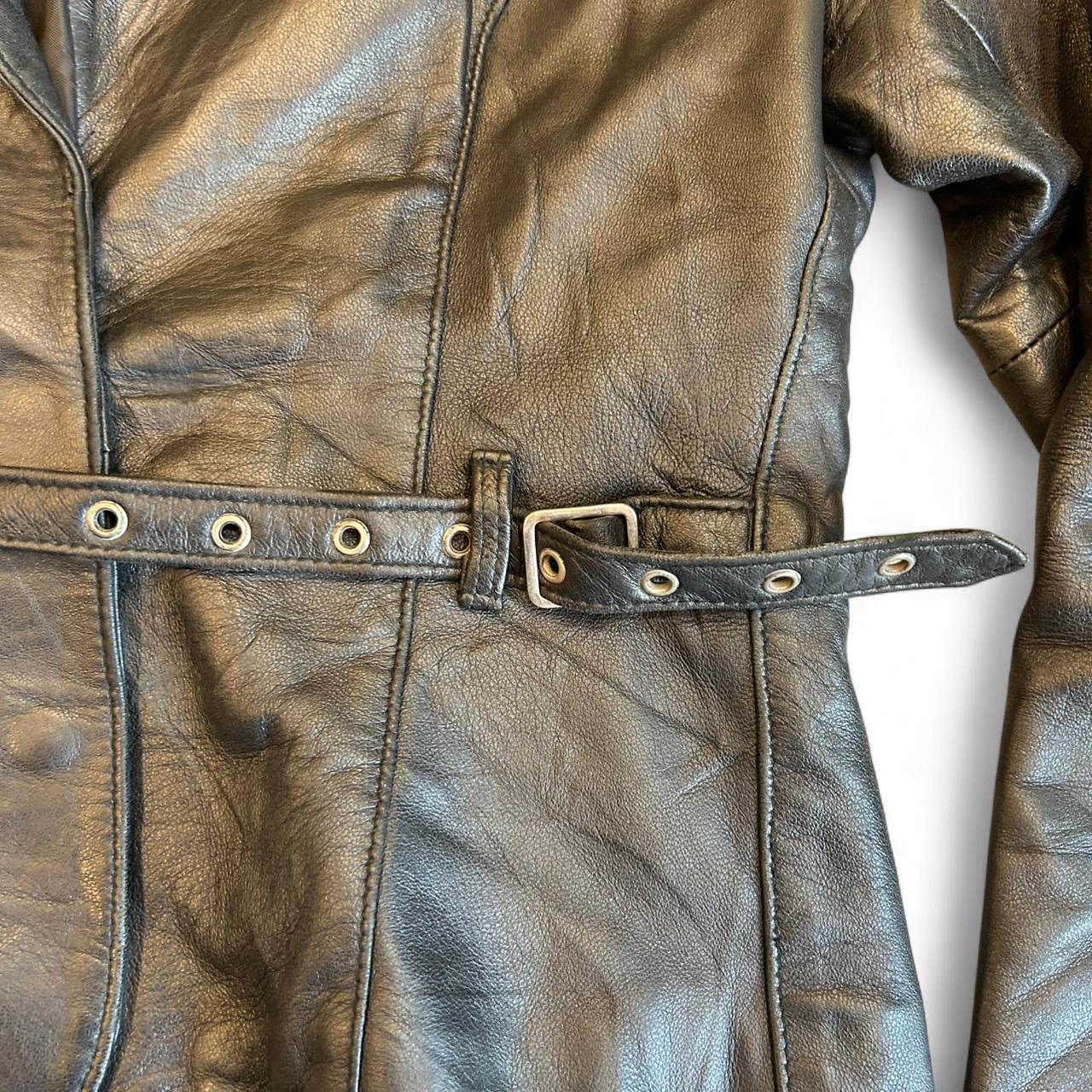 Vintage Belted Y2K Leather Moto Jacket Y2K Silver Black