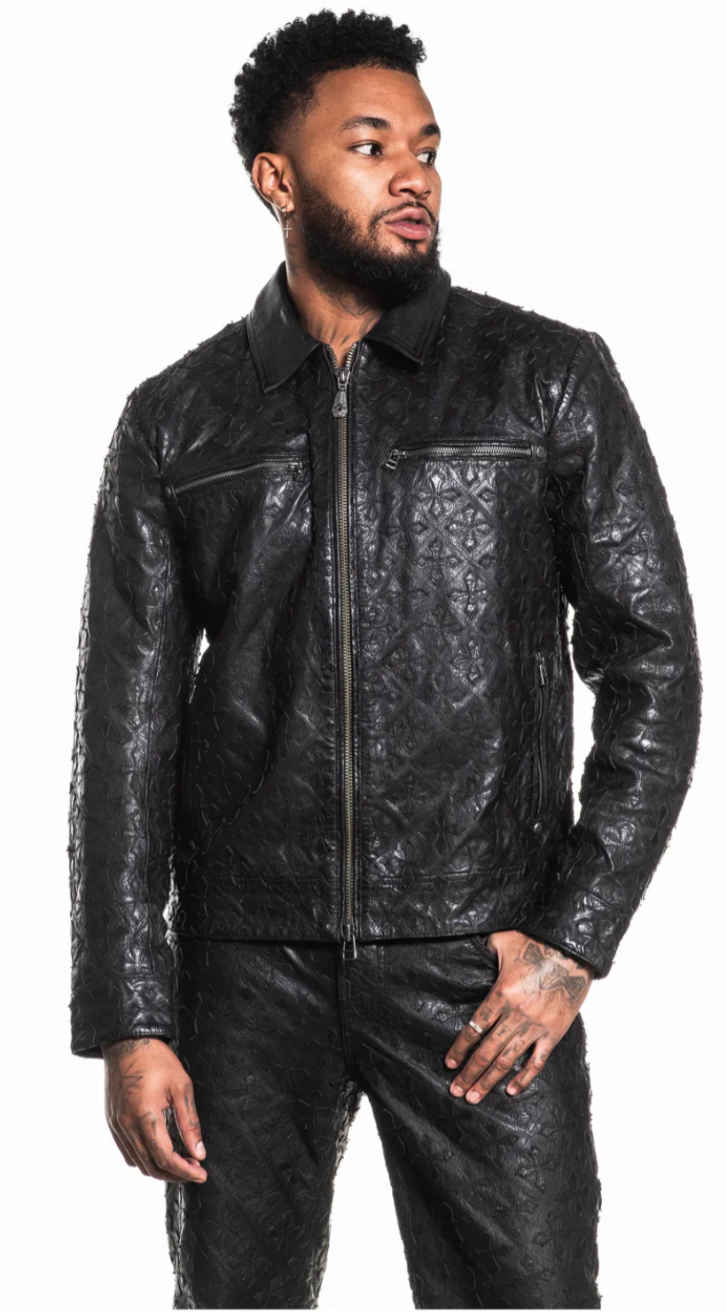 Affliction Quilted Cross Leather Jacket