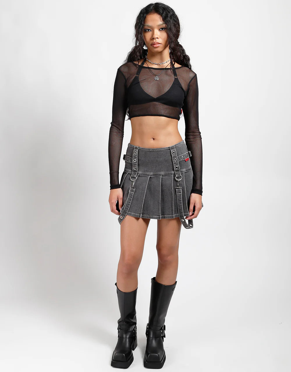 Tripp NYC Pleated Grommet Skirt Black Denim - Rogue