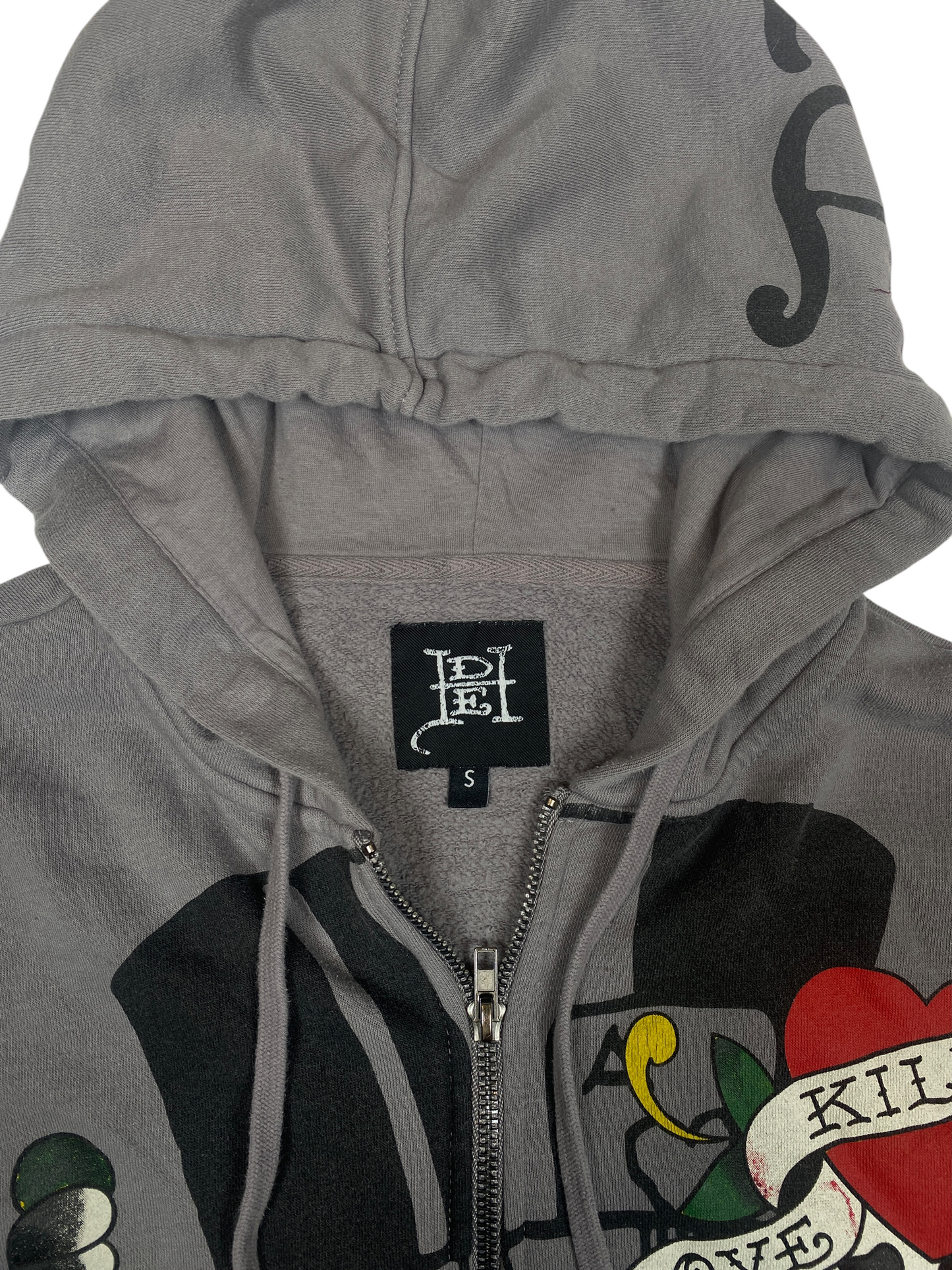 Ed Hardy Grey Graphic Zip-Up Hoodie
