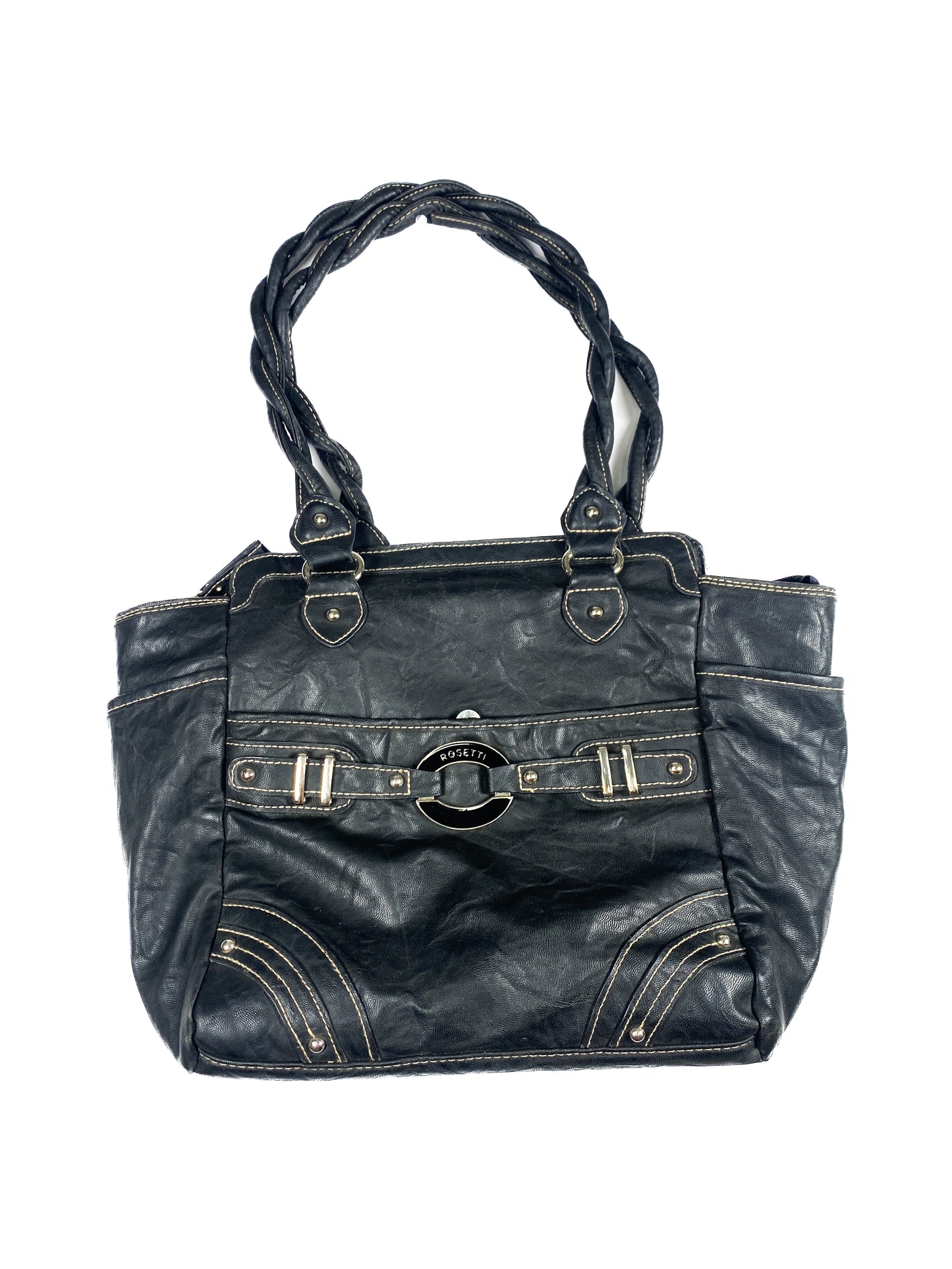 Studded Black Purse with Braided Handles