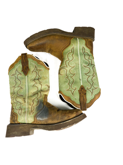 Faded Green Leather Cowboy Boots