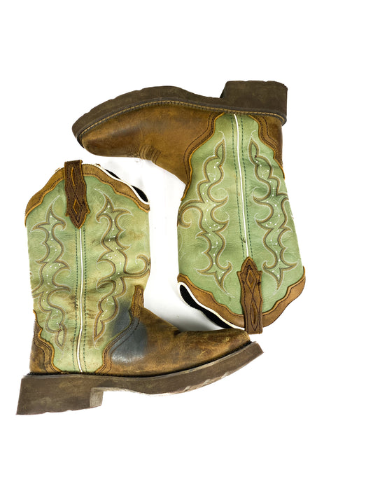 Faded Green Leather Cowboy Boots