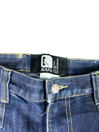Dark Wash Blue Denim Golden Emboridered Baggy Jeans