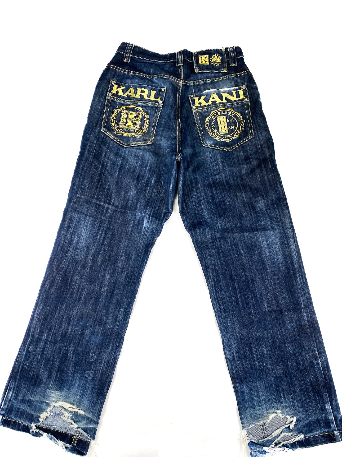 Dark Wash Blue Denim Golden Emboridered Baggy Jeans