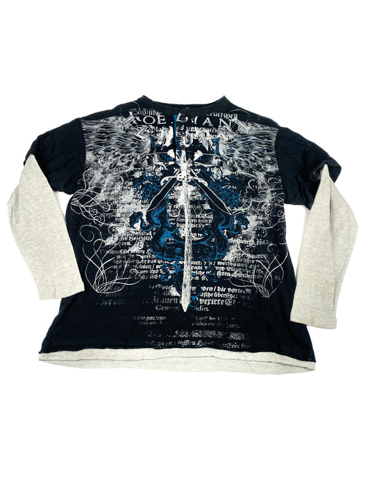 2000's Quarter Buttoned Layered Graphic Long-Sleeve