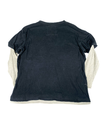 2000's Quarter Buttoned Layered Graphic Long-Sleeve