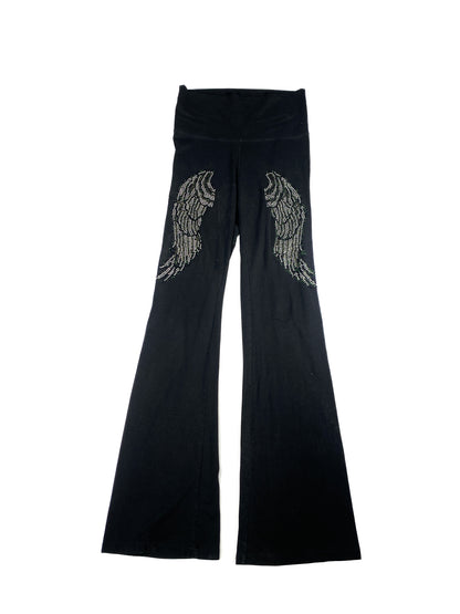 Bejeweled Angel Wing Loose Bell-Bottom Leggings