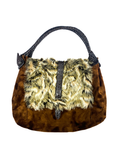 Fur Purse with Animal Print Handles