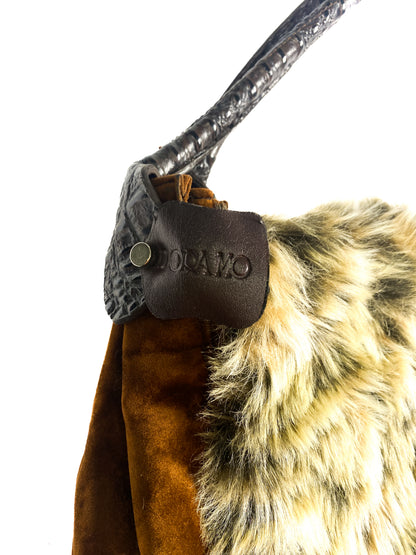 Fur Purse with Animal Print Handles