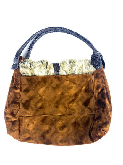 Fur Purse with Animal Print Handles