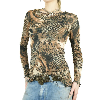 Vintage 1990s Mesh Animal Printed Top