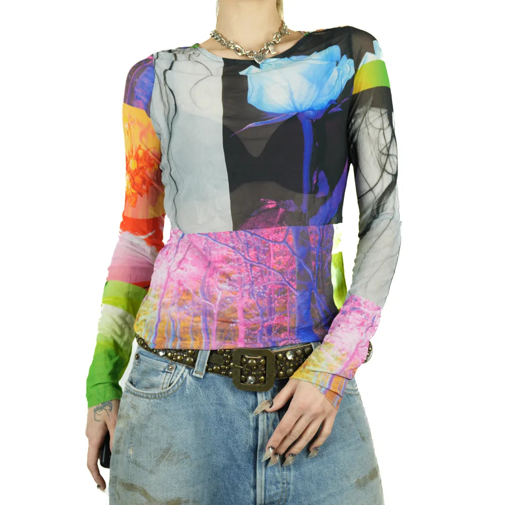 2000s Arthouse Mesh Long-Sleeve Top