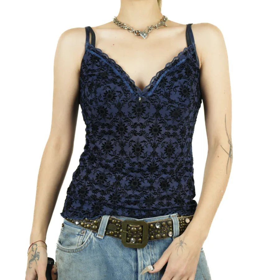 Cute Vintage 90's Velvet Mesh Top