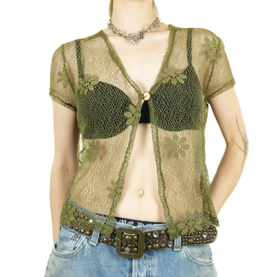 Vintage Green Mesh Top