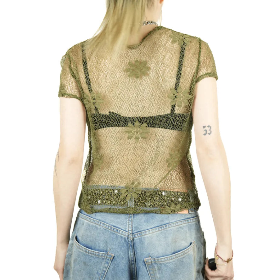 Vintage Green Mesh Top