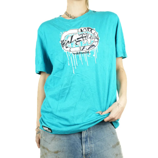 2000s Ecko Unltd. Aquamarine Paint Drip Tee