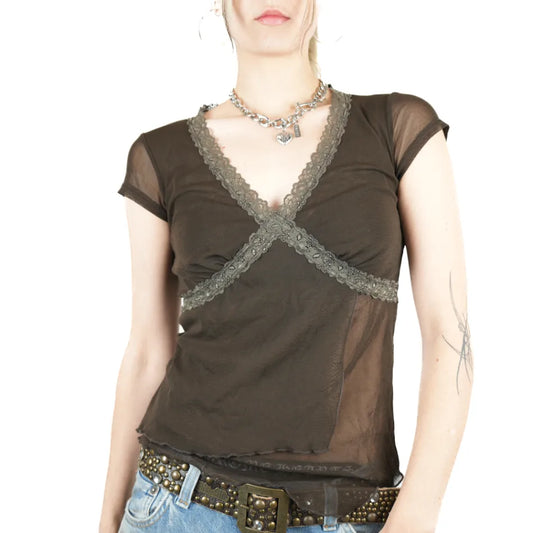 Sheer Brown 1990s Silhouette Top