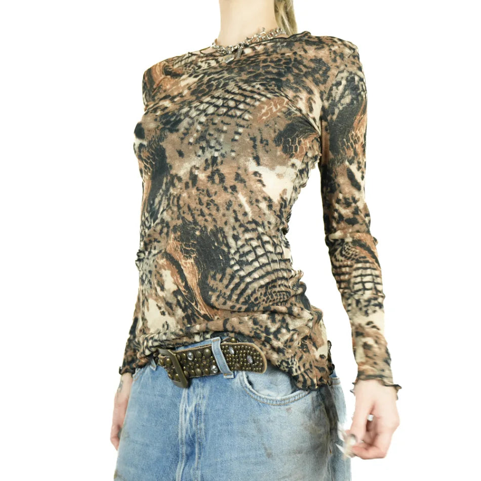 Vintage 1990s Mesh Animal Printed Top