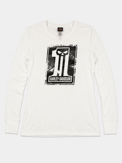 Harley Davidson White and Black Graphic Long Sleeve