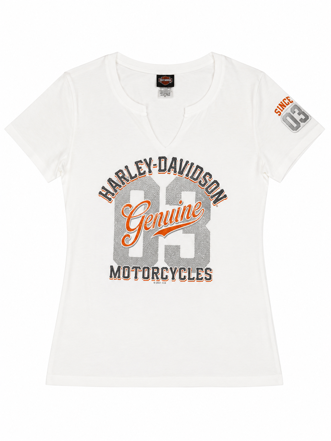Harley Davidson WhiteV-Neck Graphic T-shirt