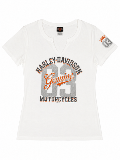 Harley Davidson WhiteV-Neck Graphic T-shirt