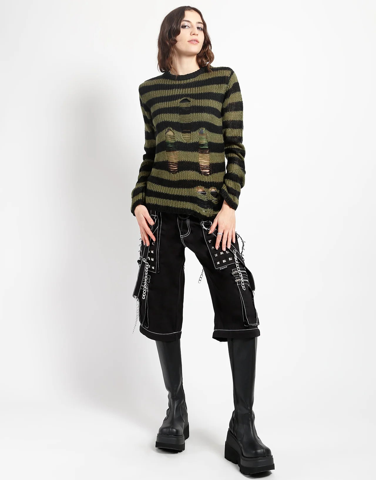 Tripp NYC Rag Stripe Sweater Army