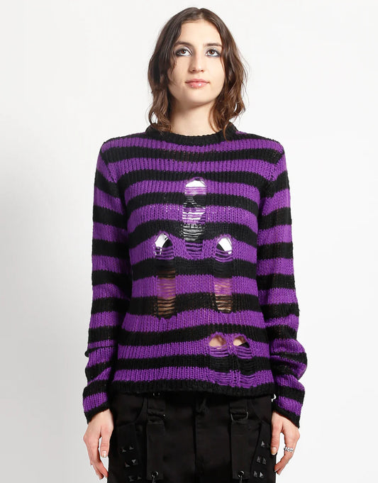 Tripp NYC Rag Stripe Sweater Purple - Rogue