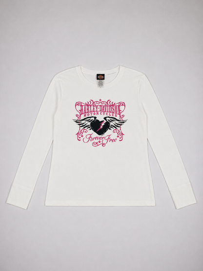 Harley Davidson Pink Flying Heart Graphic Long Sleeve
