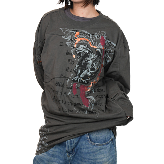 Bronze Studded Mr. Dagger Graphic Dark Grey Sweater