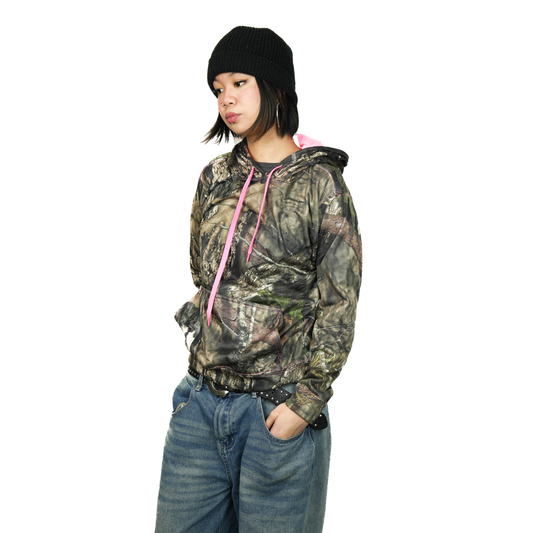 Neon Pink Mossy Oak Polyester Hoodie