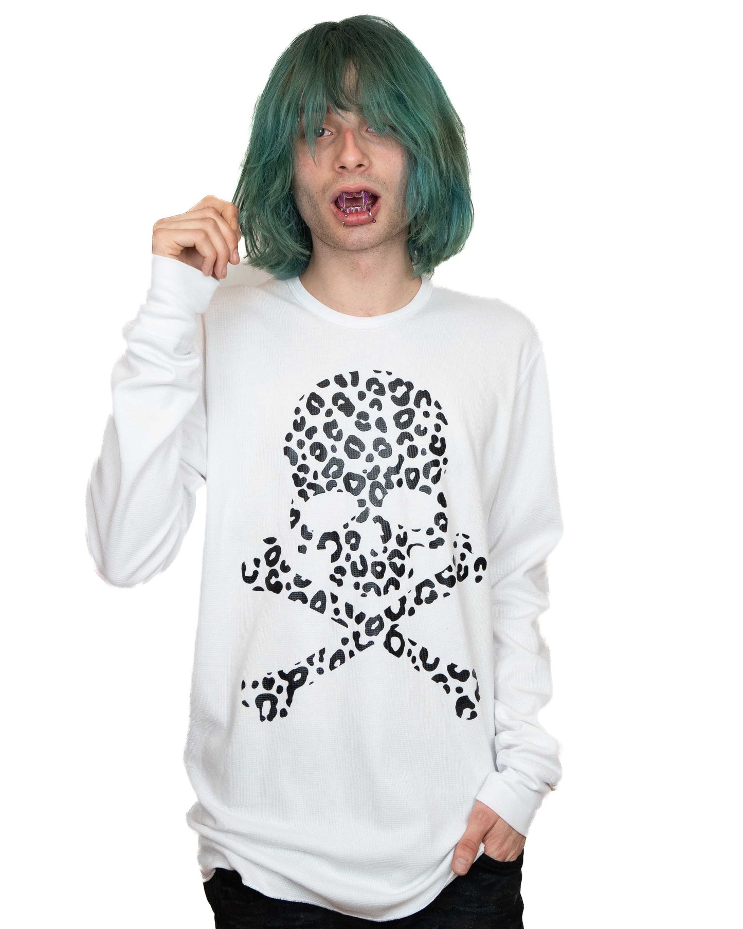 White Leopard Skull and Crossbones Long-Sleeve