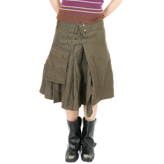 1990s Modern Kilts Pleated Brown Corduroy Midi Skirt