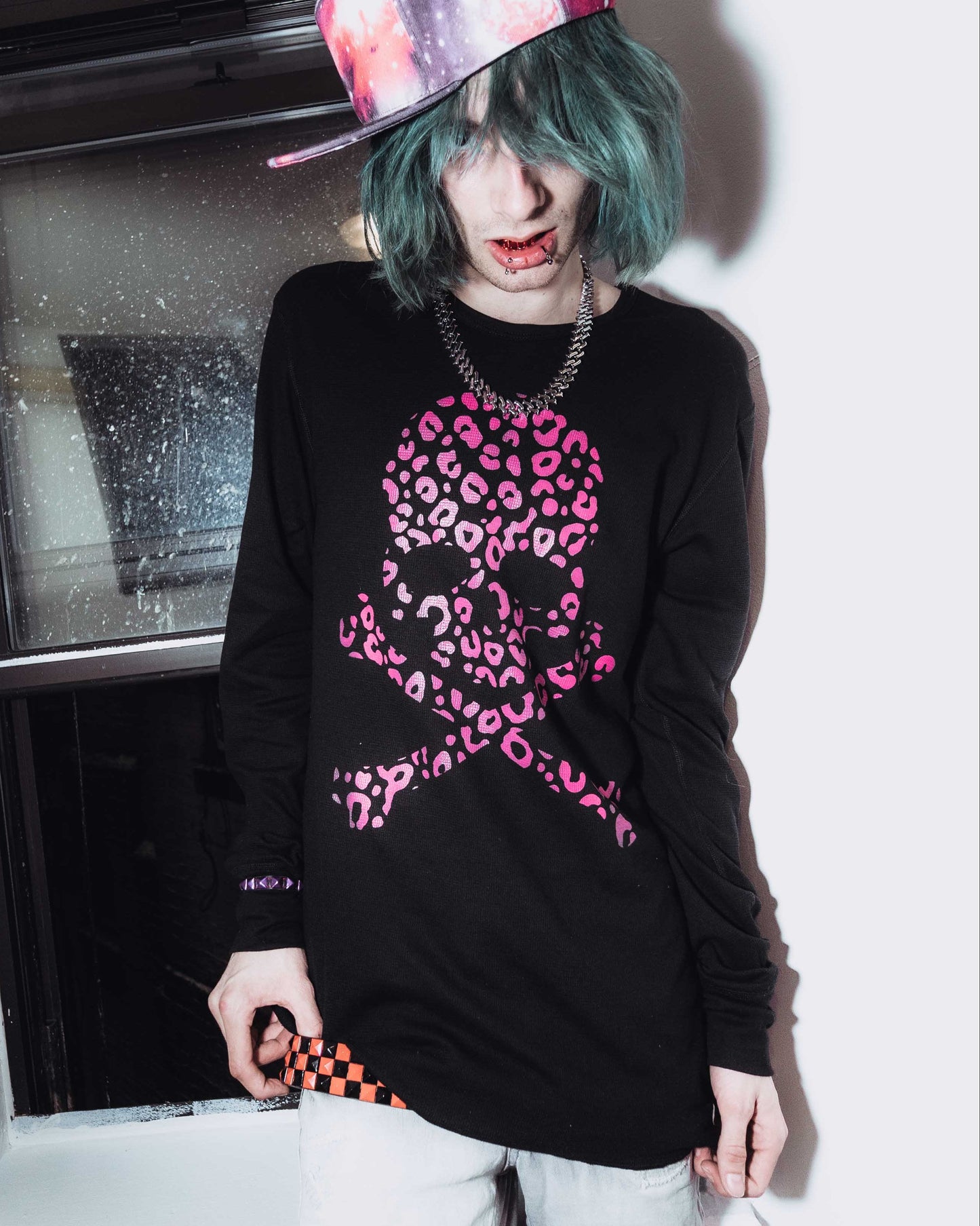 Black Leopard Skull and Crossbones Long Sleeve Thermal