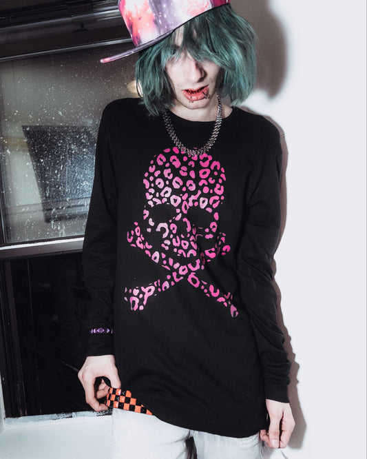 Black Leopard Skull and Crossbones Long Sleeve Thermal