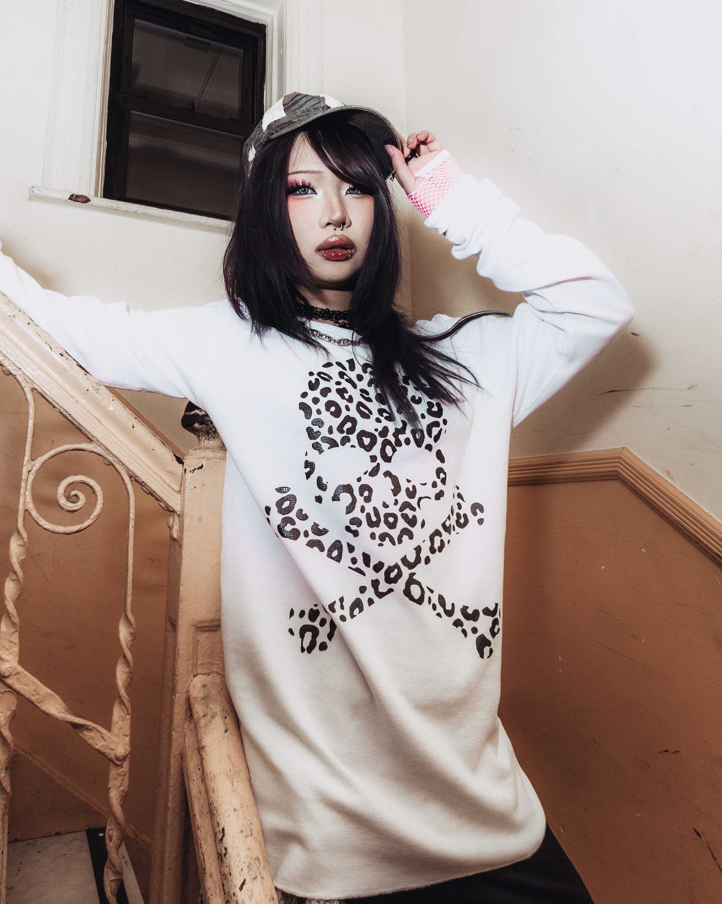 White Leopard Skull and Crossbones Long-Sleeve