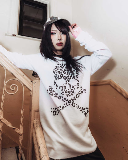 White Leopard Skull and Crossbones Long-Sleeve
